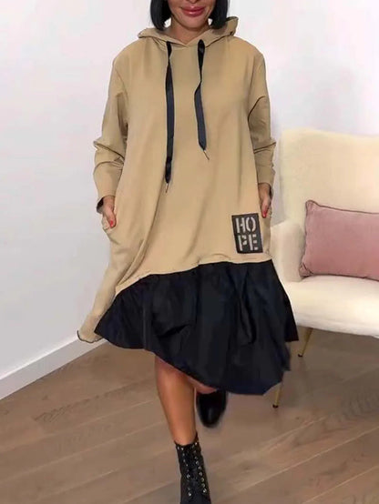 Damen Hoodie-Kleid Voluminöser Rock Taschen Schwarz - Norvielle