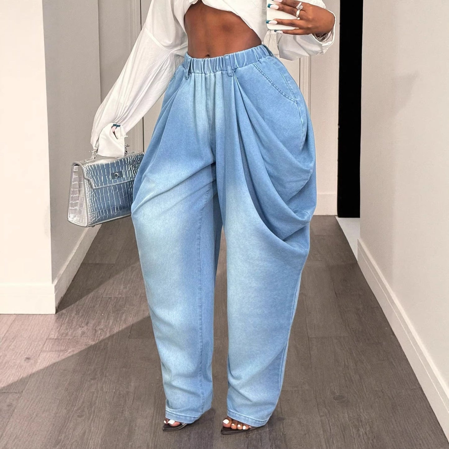 Damen Baggy-Jeans Hochtaillig Mit Seitentaschen Norvielle