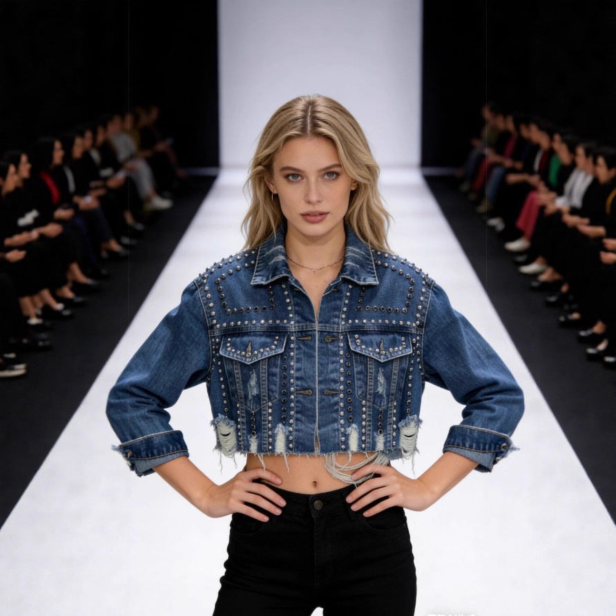 Damen Jeansjacke Lässig Verziert Blau Norvielle - Norvielle