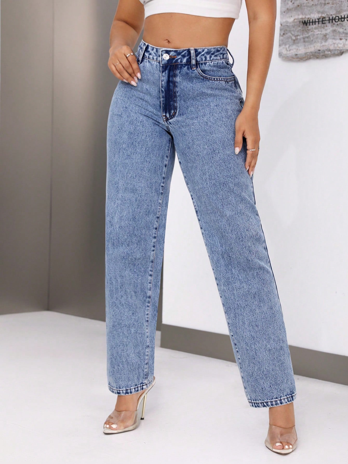 Damen High-Waisted Jeans Weites Bein Norvielle