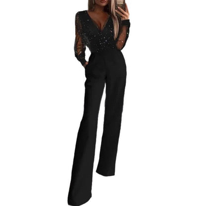 Damen Jumpsuit Elegante Bluse Transparent Schimmernd Norvielle