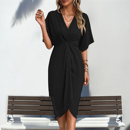 Damen Wickelkleid Midi Blütenraffung Norvielle