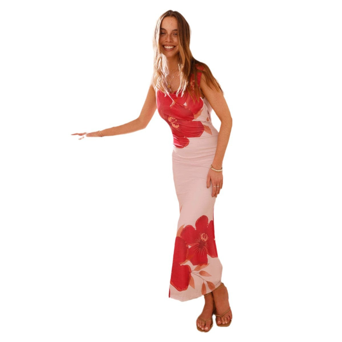 Damen Maxikleid Florales Design Fließend