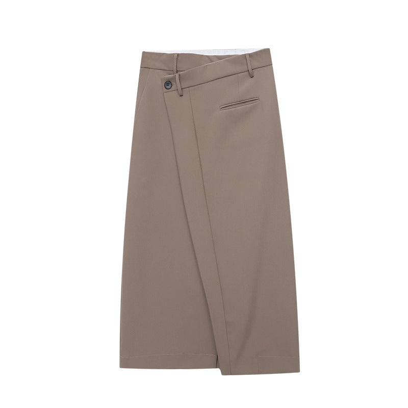 Damen Midirock Überlappendes Design Knopfdetails
