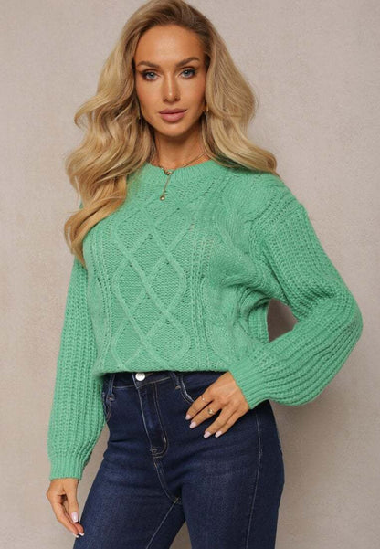 Damen Grobstrickpullover Romantisch Zopfdesign Weite Ärmel Norvielle
