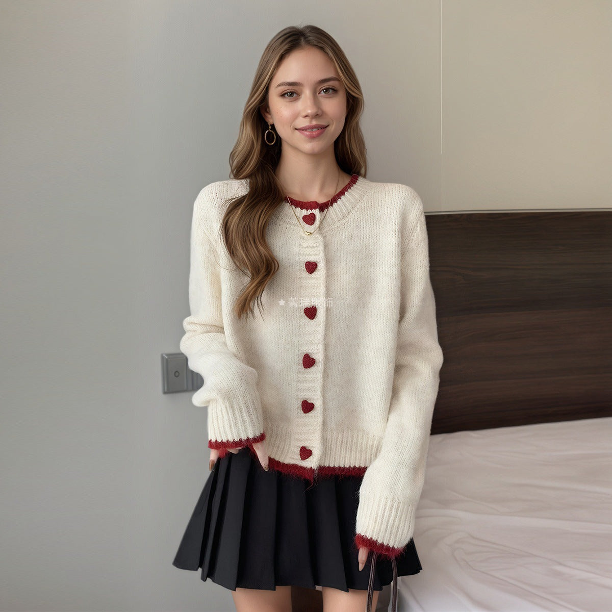 Damen Strickcardigan mit Herzknöpfen Norvielle