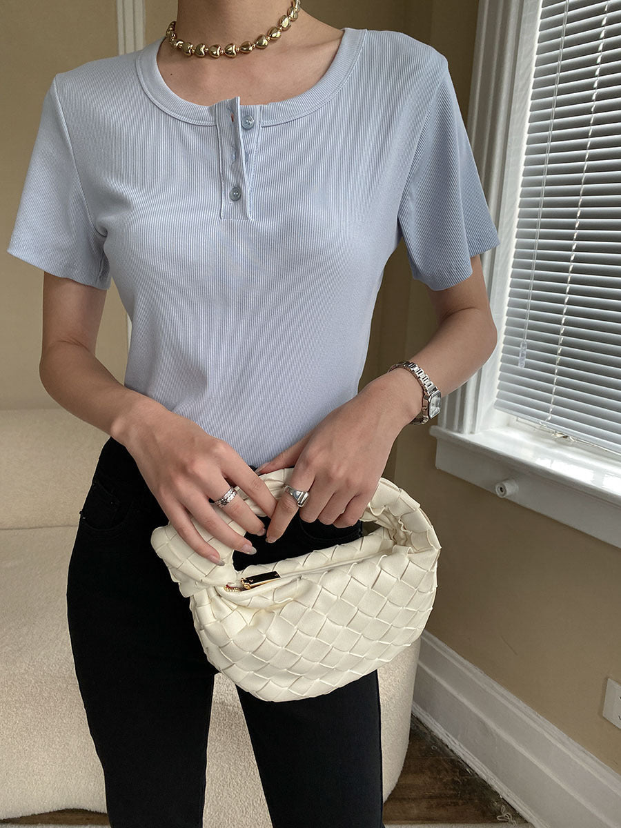 Damen Kurzarm Henley-Shirt mit Knopfleiste Norvielle