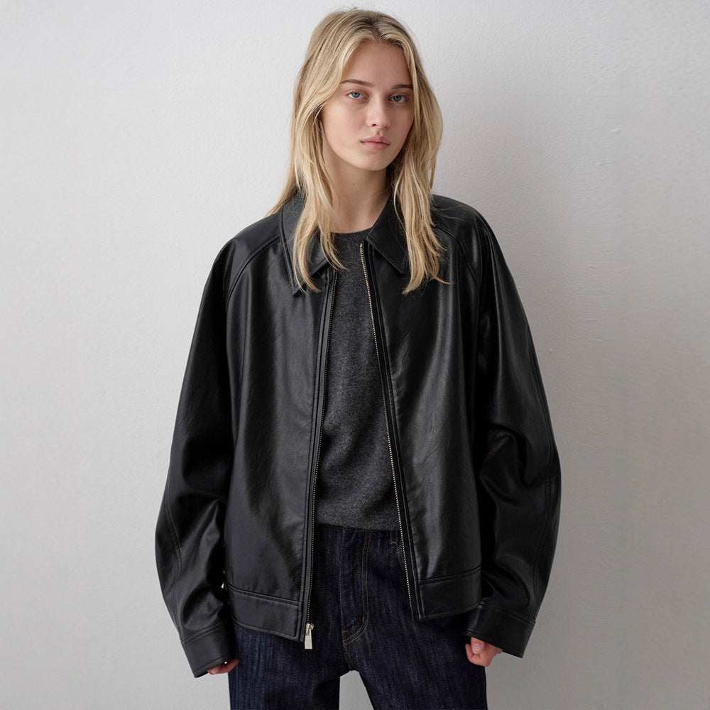 Damen Lederjacke Minimalistisch Schwarz Norvielle - Norvielle