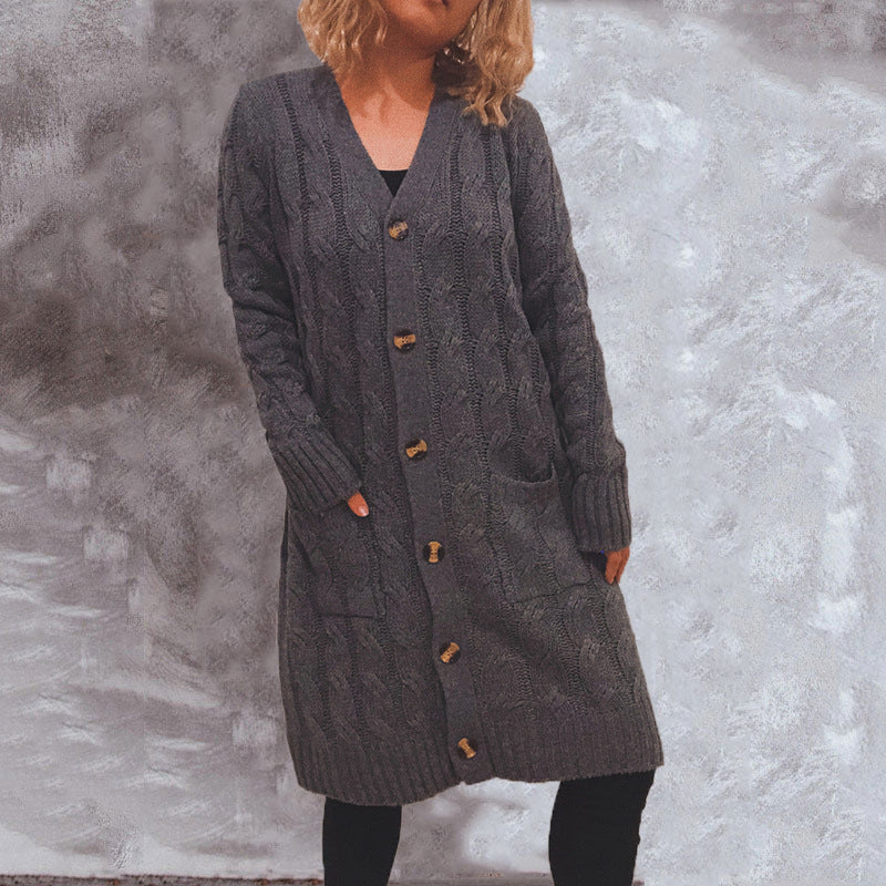 Damen Grobstrick Cardigan mit Taschen und Knöpfen Beige