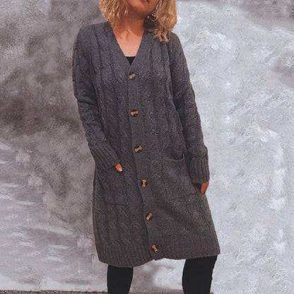 Damen Grobstrick Cardigan mit Taschen und Knöpfen Beige
