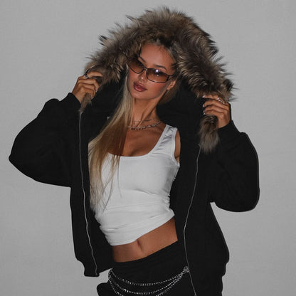 Damen Oversized Hoodie Reißverschluss Taschen Norvielle