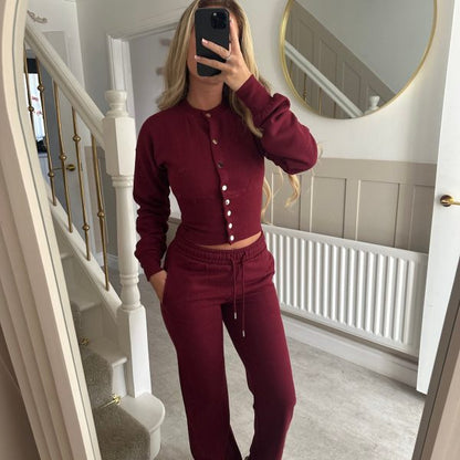 Damen Strick-Loungewear-Set mit Knöpfen Norvielle