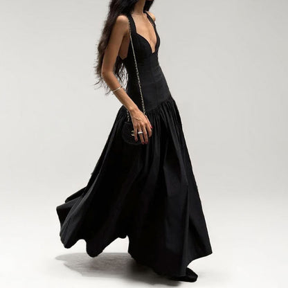 Damen Abendkleid V-Ausschnitt aufwendiger Rock Norvielle