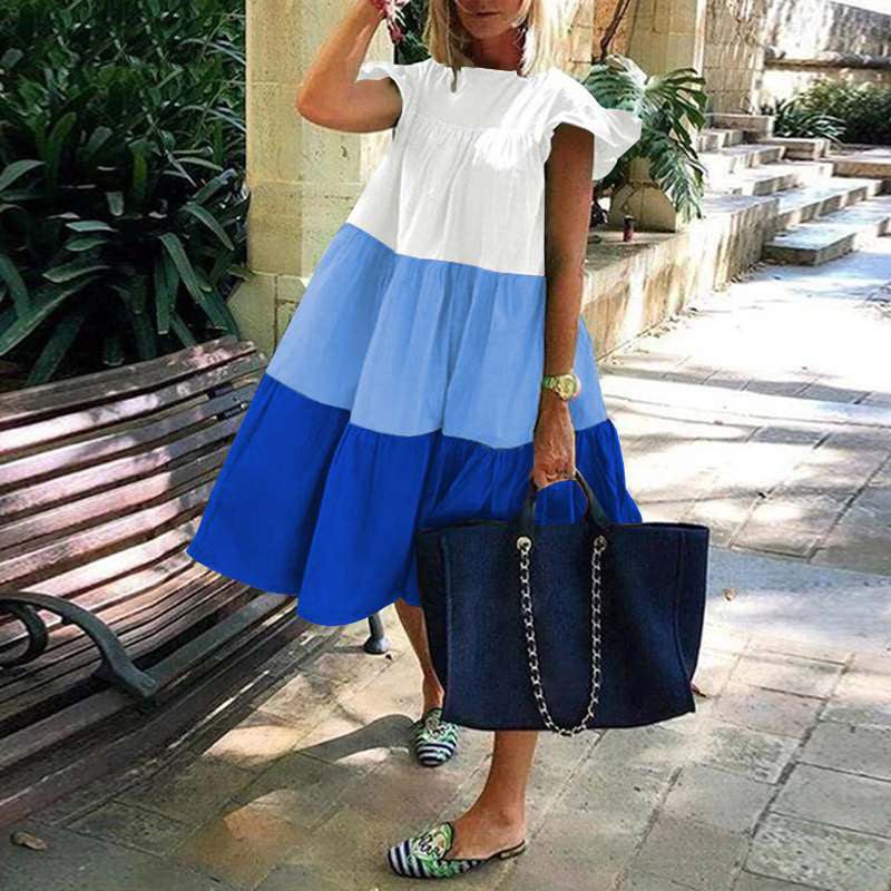 Damen Sommerkleid Voluminöser Rock Rüschenärmel Norvielle
