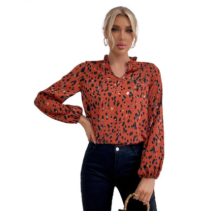 Damen Bluse Leopardenmuster Voluminöse Ärmel