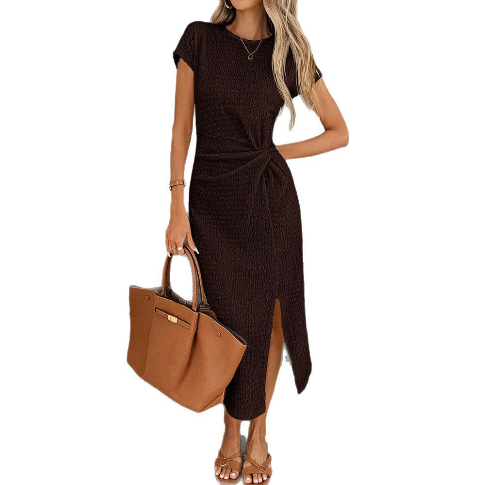 Damen Maxikleid Eleganter Knoten Hocher Seitenschlitz