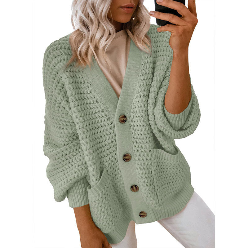 Damen Strickjacke Dickstrick Knopfverschluss Beige