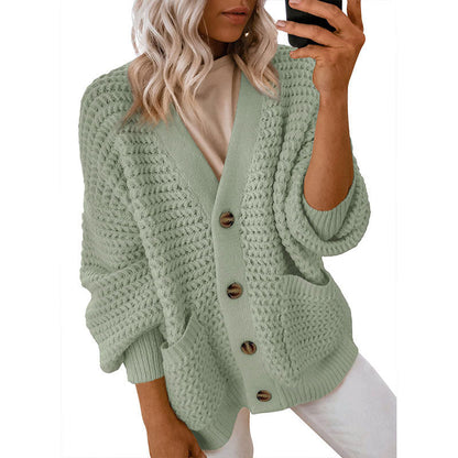 Damen Strickjacke Dickstrick Knopfverschluss Beige