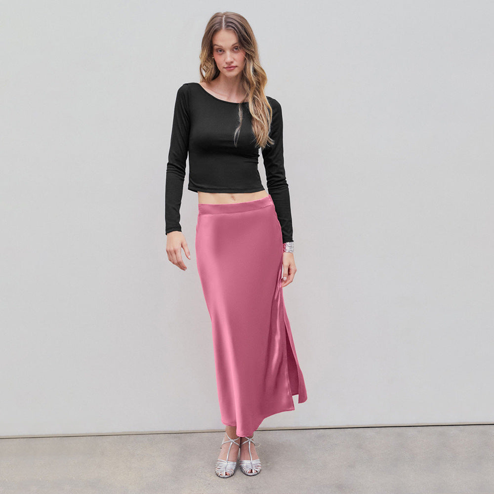 Damen Langarm-Crop- Rundhals Ausschnitt Norvielle