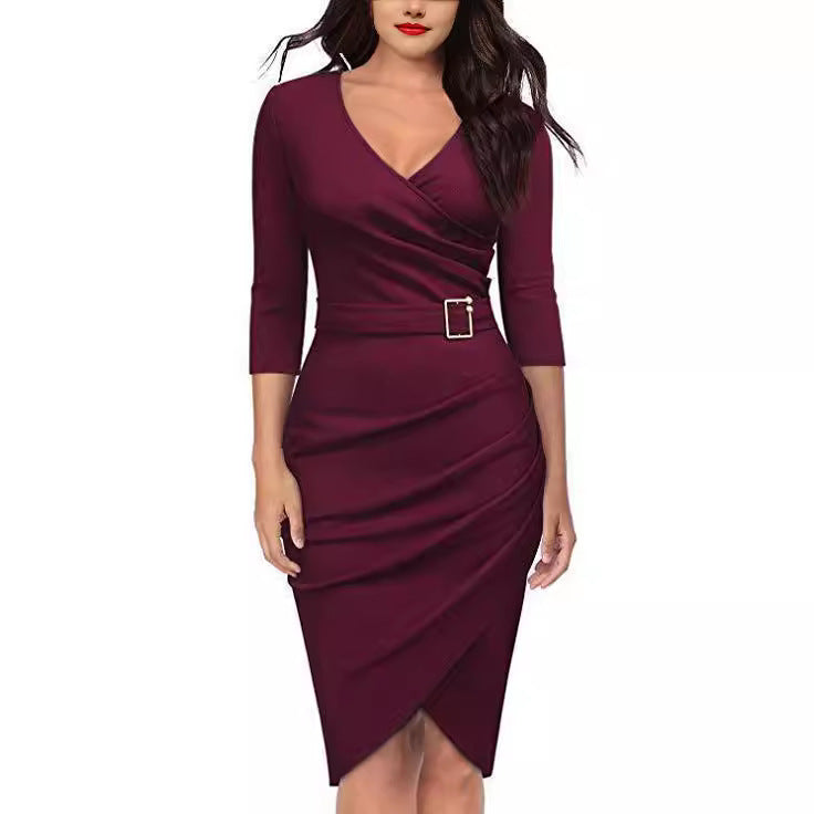 Damen Wickelkleid Raffungselemente Eleganter Gürtel Norvielle