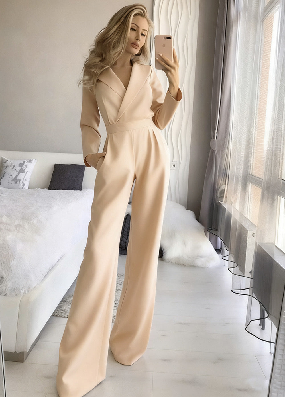 Damen Jumpsuit Figurbetont Weites Bein Norvielle