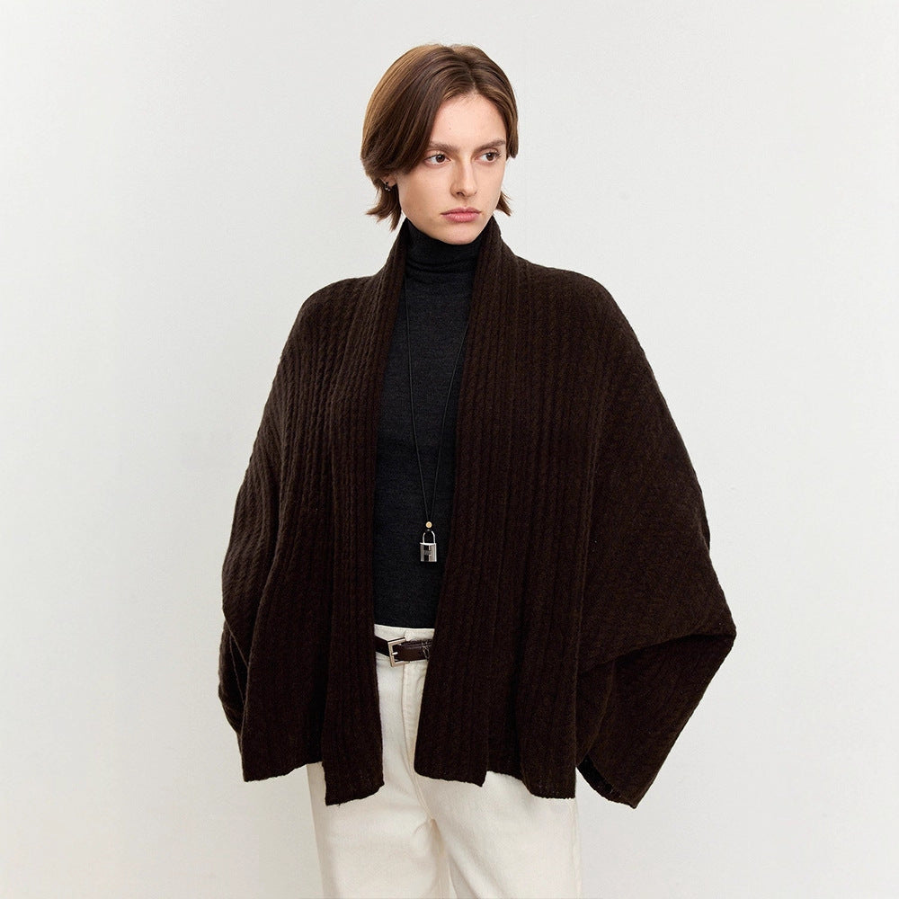 Damen Strickponcho Feine Wolle Luftig Norvielle