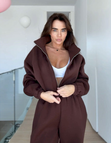 Damen Sportanzug Oversized Kapuzenjacke Elastische Hosen