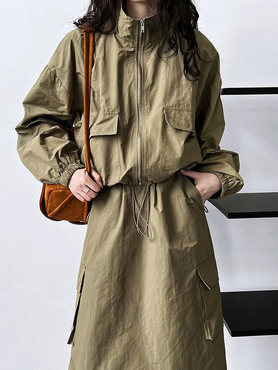 Damen Utility-Jacke Hochkragen Taillenregulierung
