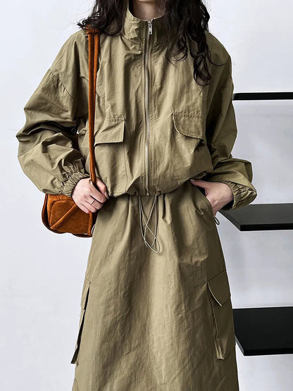 Damen Utility-Jacke Hochkragen Taillenregulierung