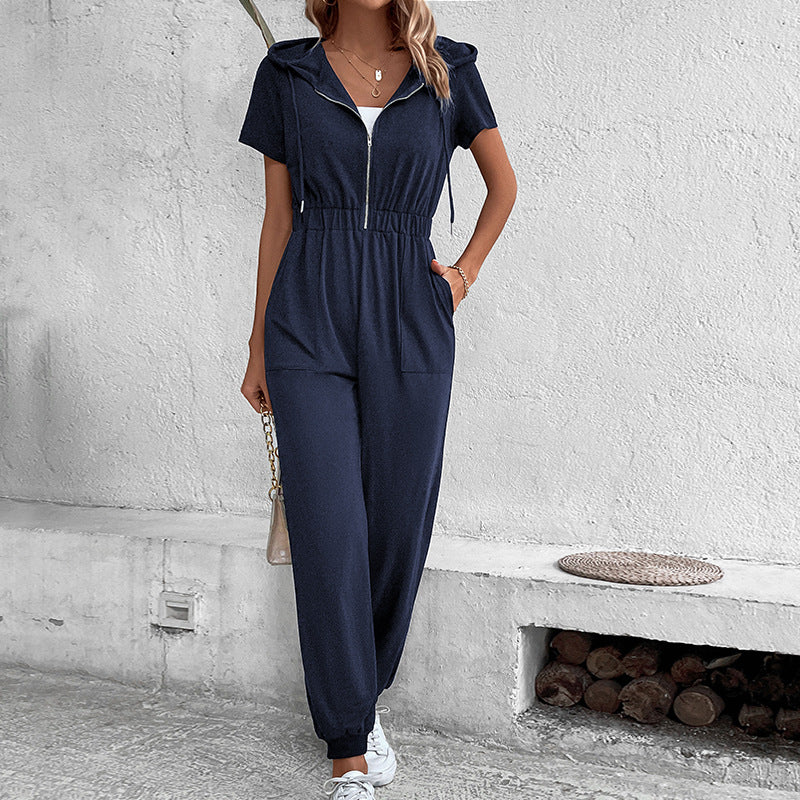 Damen Kapuzen-Jumpsuit elastisch mit Taschen Norvielle