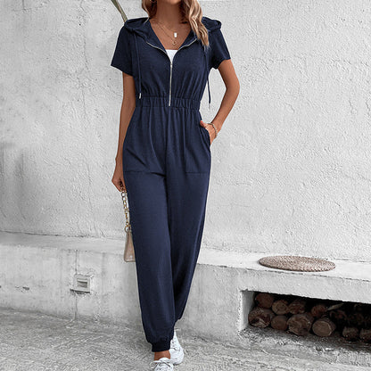 Damen Kapuzen-Jumpsuit elastisch mit Taschen Norvielle