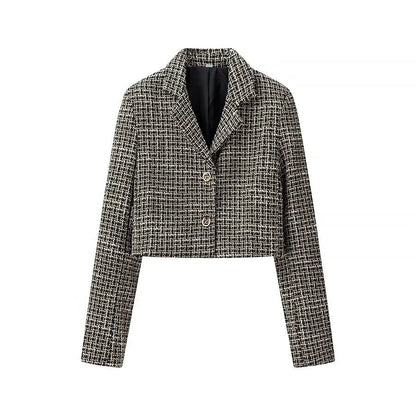 Damen Blazerjacke Kurz Tweed Elegant