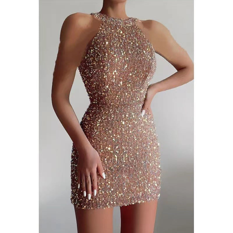 Damen Minikleid Glitzernd Halber Halsausschnitt Figurbetont Norvielle