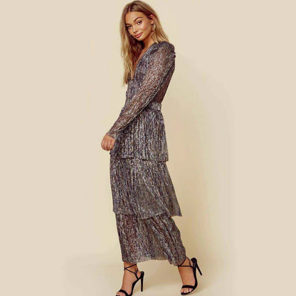 Damen Faltenkleid V-Ausschnitt Schimmer Norvielle