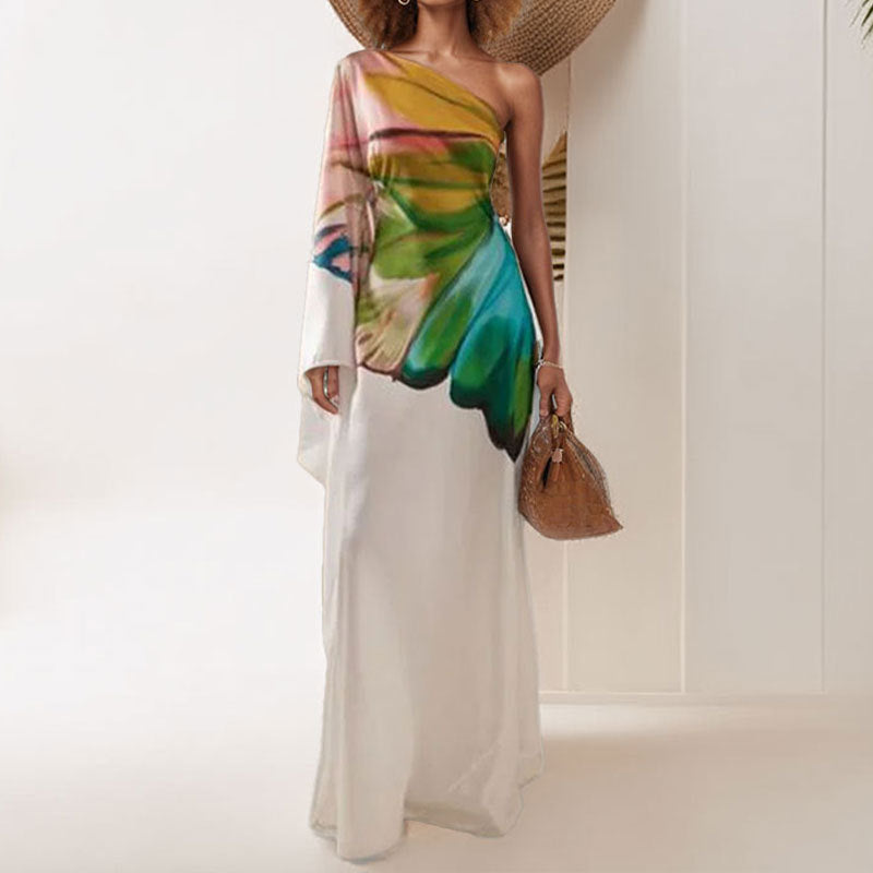 Damen Maxikleid Asymmetrisch Künstlerdruck Norvielle - Norvielle