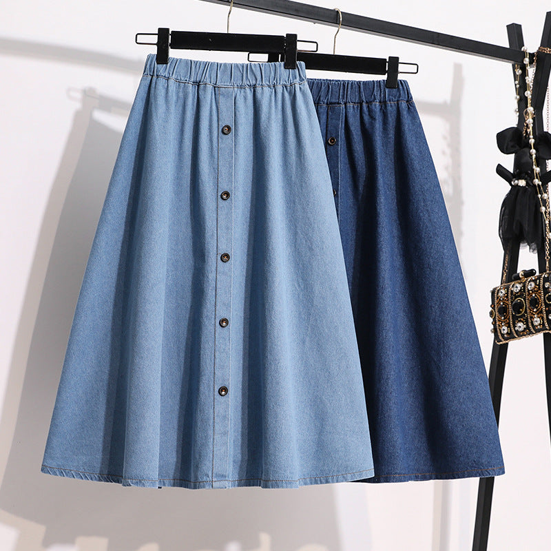 Damen Denim-Rock Lang mit Druckknöpfen Blau - Norvielle