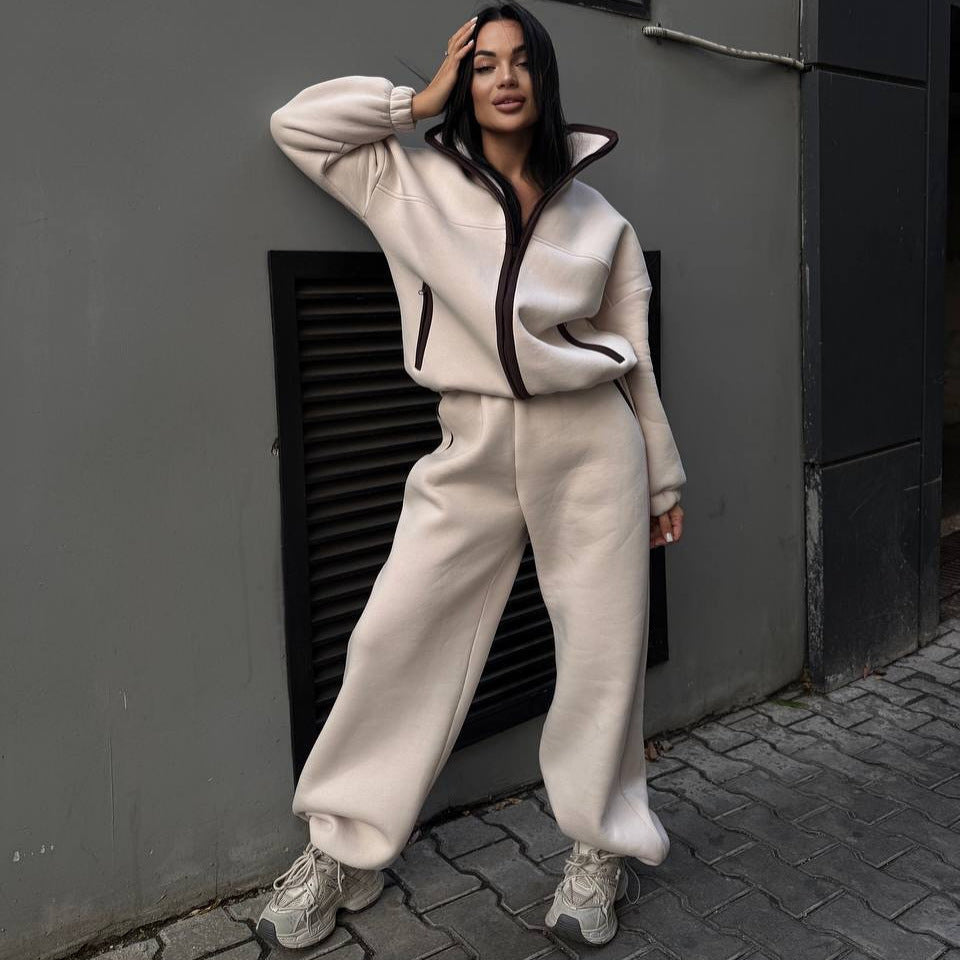 Damen Fleece-Jogginganzug Hochkragen Kängurutasche Norvielle - Norvielle