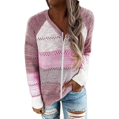 Damen Strickpullover Reißverschluss Luftige Rippdetails Norvielle