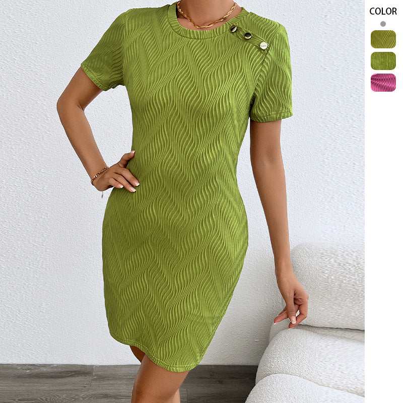 Damen Kurzarmkleid Strukturiert Dekorative Knöpfe Norvielle - Norvielle