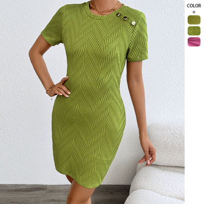 Damen Kurzarmkleid Strukturiert Dekorative Knöpfe Norvielle - Norvielle