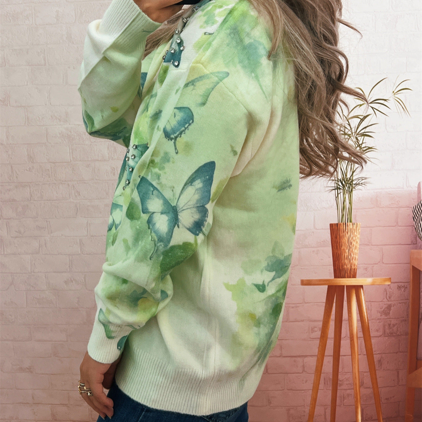 Damen Strickpullover Schmetterlings-Applikationen