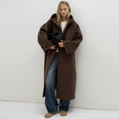 Damen Oversized Wollmantel mit Kapuze