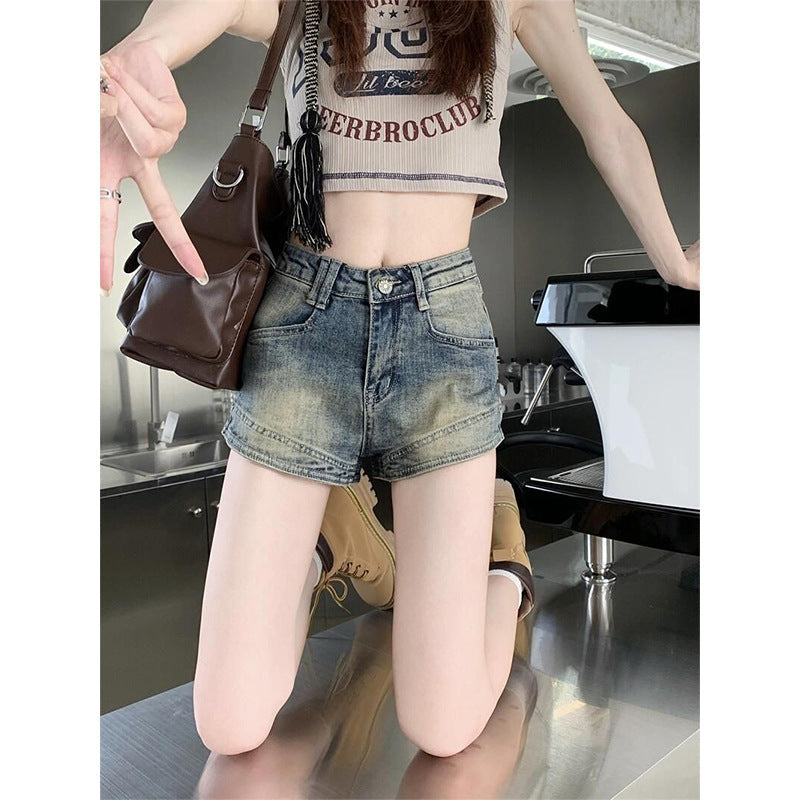 Damen High-Waist Denim Shorts mit Fransen - Norvielle