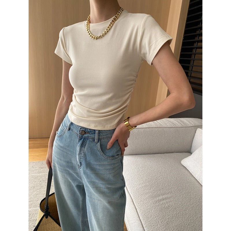 Damen T-Shirt Figurbetont Norvielle Raffungselemente