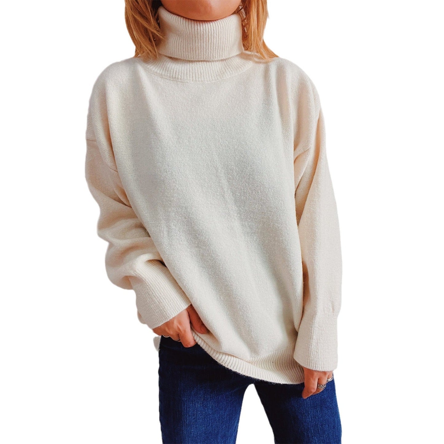 Damen Grobstrickpullover Hochkragen Locker Norvielle