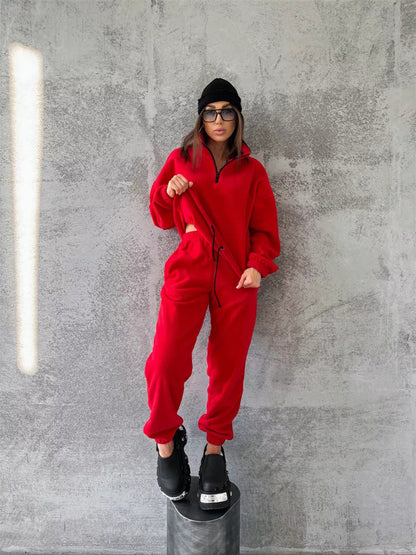 Damen Fleece Lounge Set Hochschließend Verstellbar Norvielle
