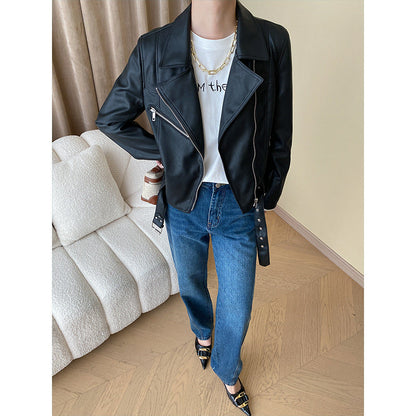 Damen Bikerjacke Kunstleder Tailliert