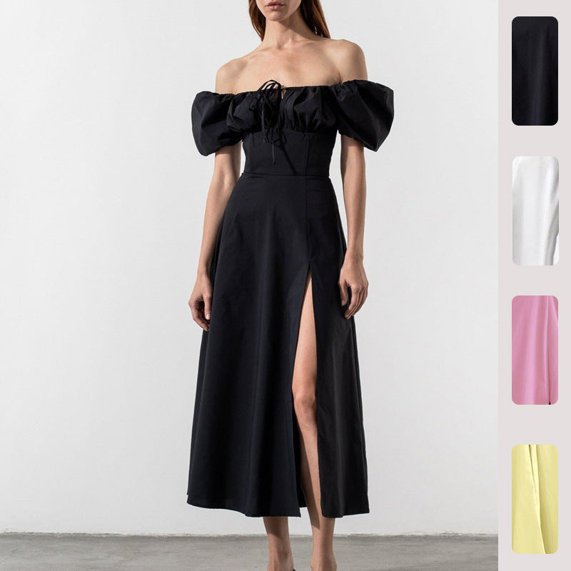 Damen Maxikleid Schulterfrei Voluminöse Puffärmel Norvielle - Norvielle