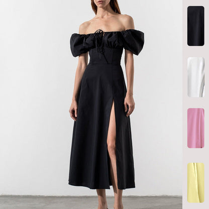 Damen Maxikleid Schulterfrei Voluminöse Puffärmel Norvielle - Norvielle