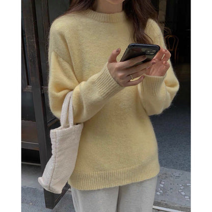 Norvielle Damen Pullover Mohair Mix Übergröße Rundhals Lange Ärmel